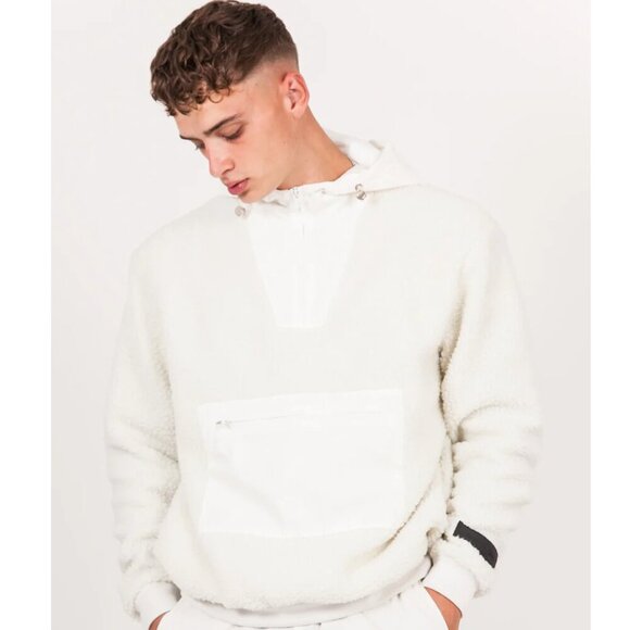 Men's Sixth June Reflective Off-White Sherpa Half Zip Hoodie Sweater Size Medium - Picture 1 of 8